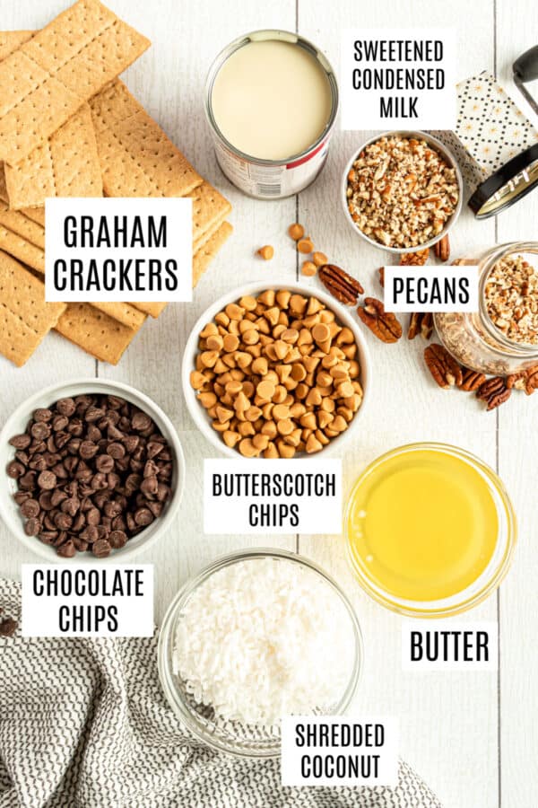 Ingredients needed to make 7 layer bars.