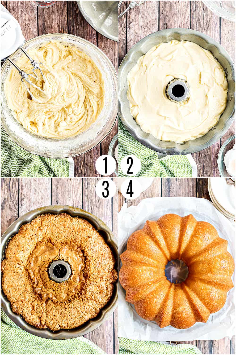 Step by step photos showing how to make pound cake.