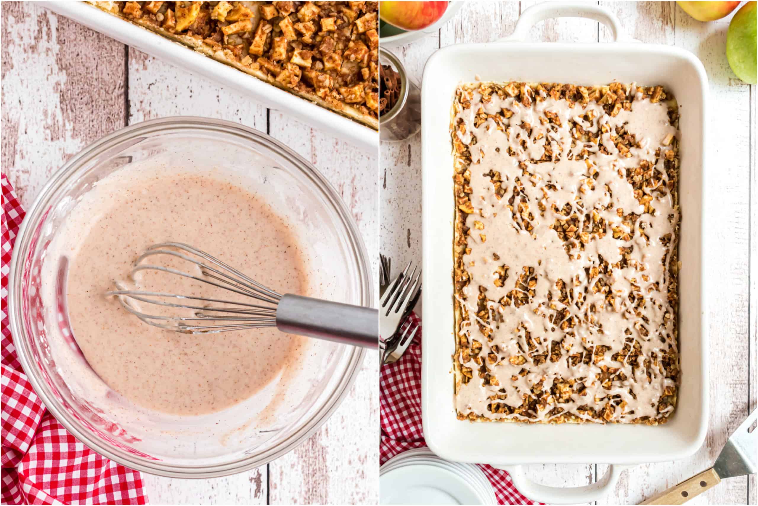 Step by step photos showing how to make icing for shortbread bars.