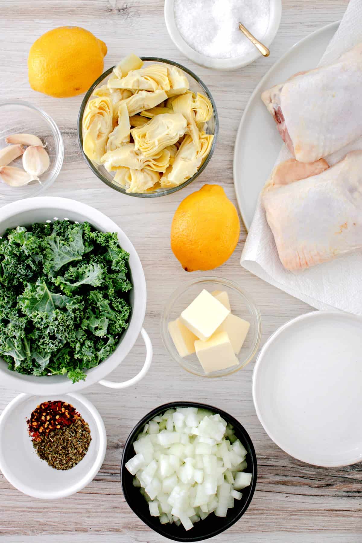 Ingredients for baked chicken thighs.