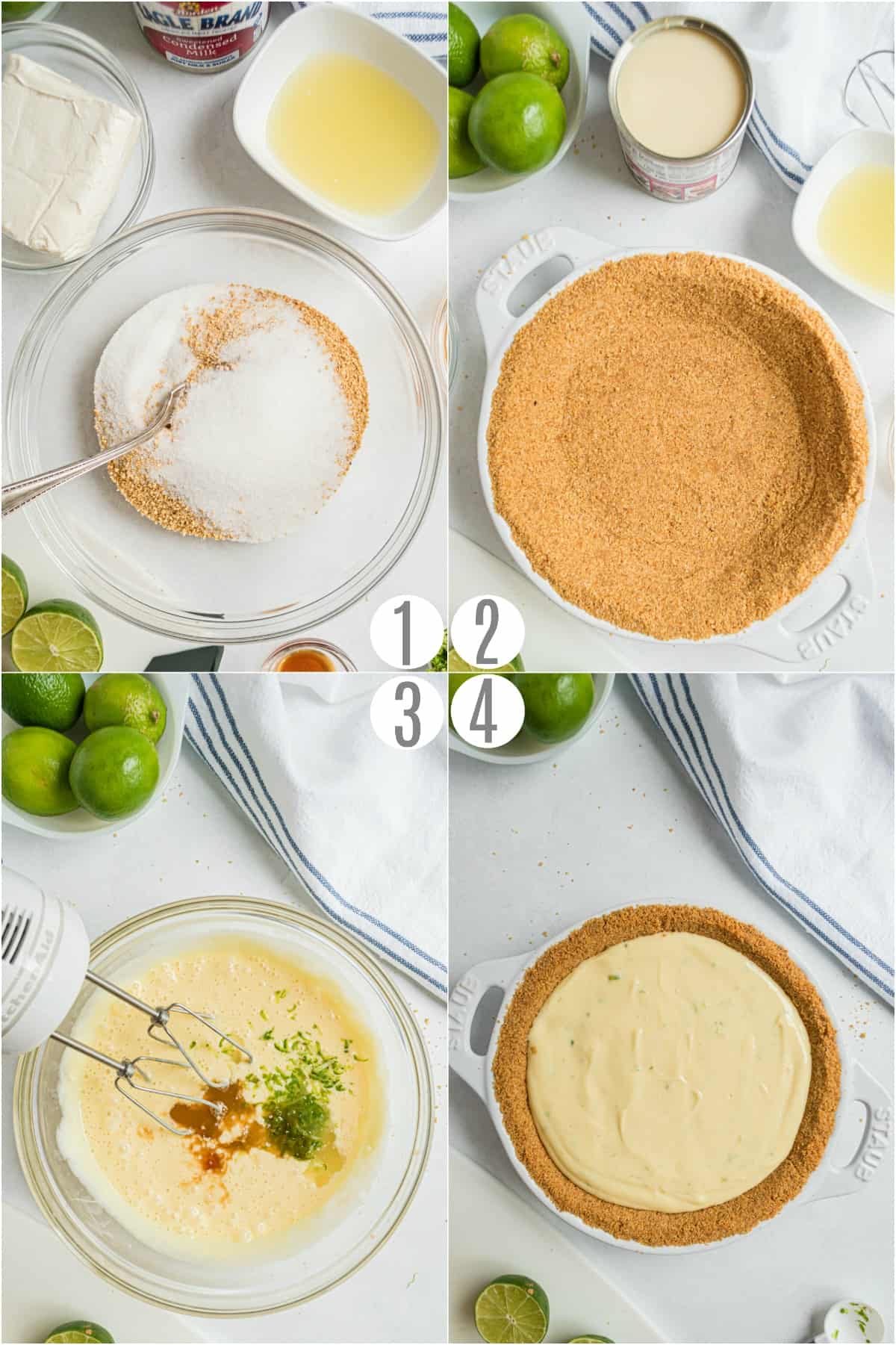 Step by step photos showing how to make key lime pie.