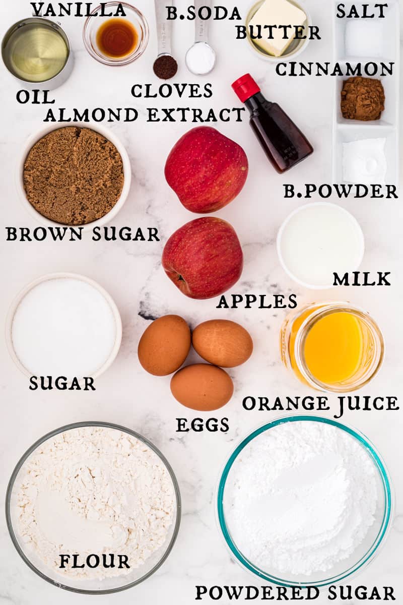 Ingredients needed to make apple spice muffins.