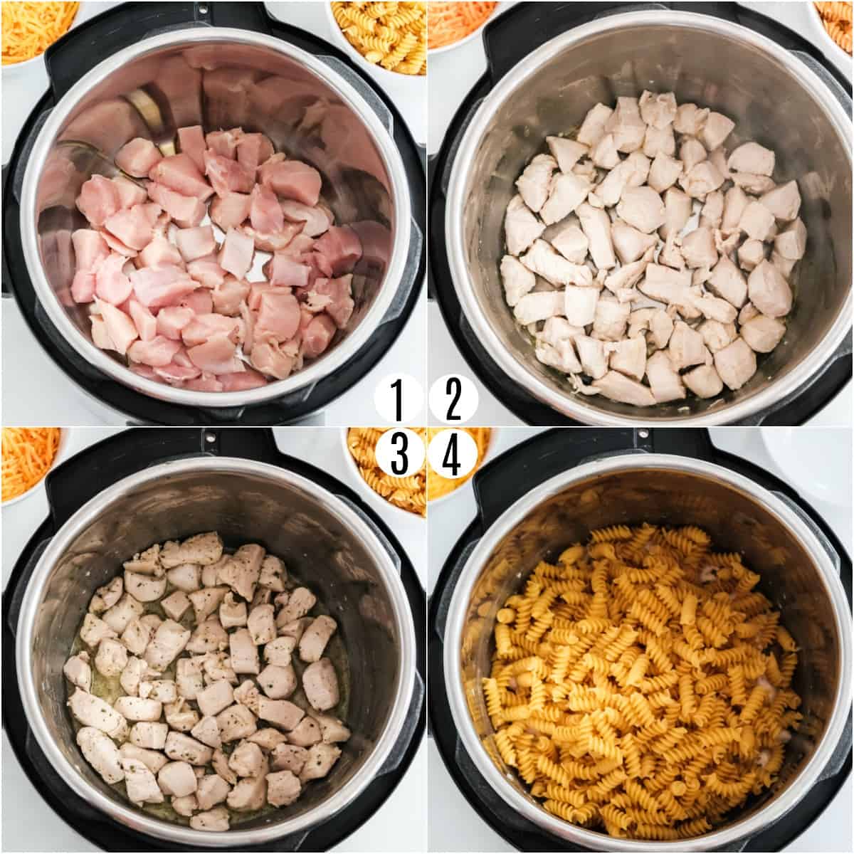 Step by step photos showing how to make crack chicken pasta in pressure cooker.