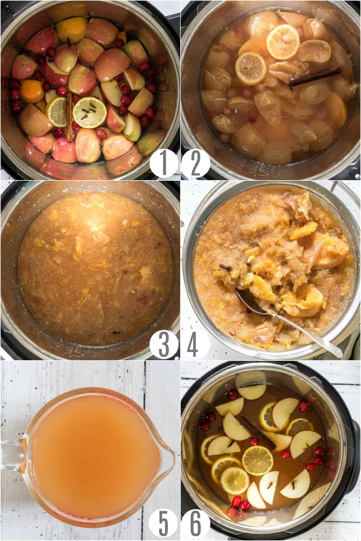 Step by step instructions showing how to make apple cider in the pressure cooker.