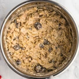 Chicken stroganoff in the pressure cooker pot.