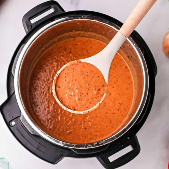 Tomato soup made from roasted tomatoes in the instant pot.