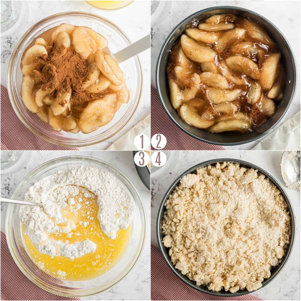 Step by step photos showing how to make apple cobbler in the pressure cooker.