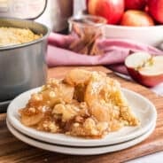 Apple cobbler on a dessert plate.