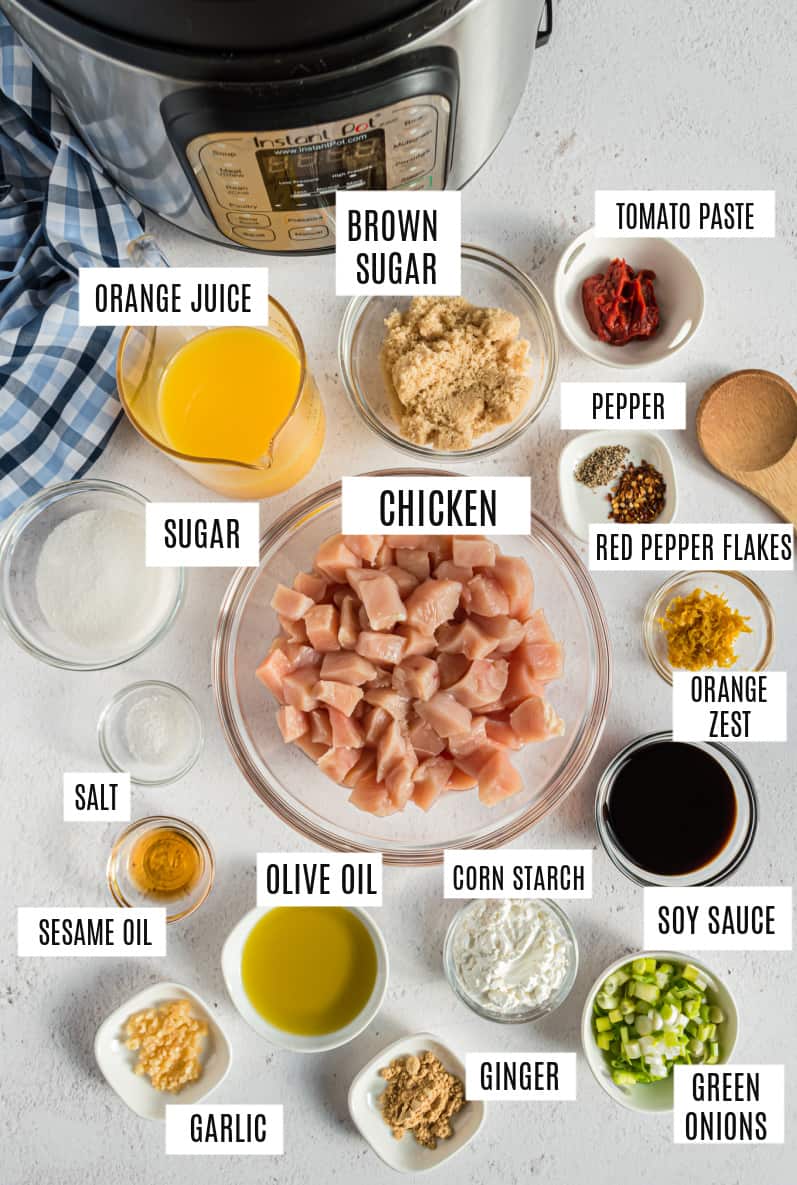 Ingredients need to make orange chicken in the pressure cooker.