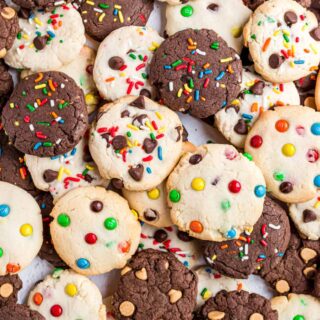 Cake mix cookies stacked on each other.