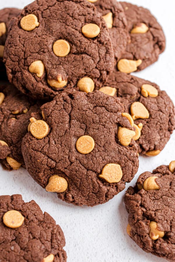 Chocolate cake mix cookies with peanut butter chips.