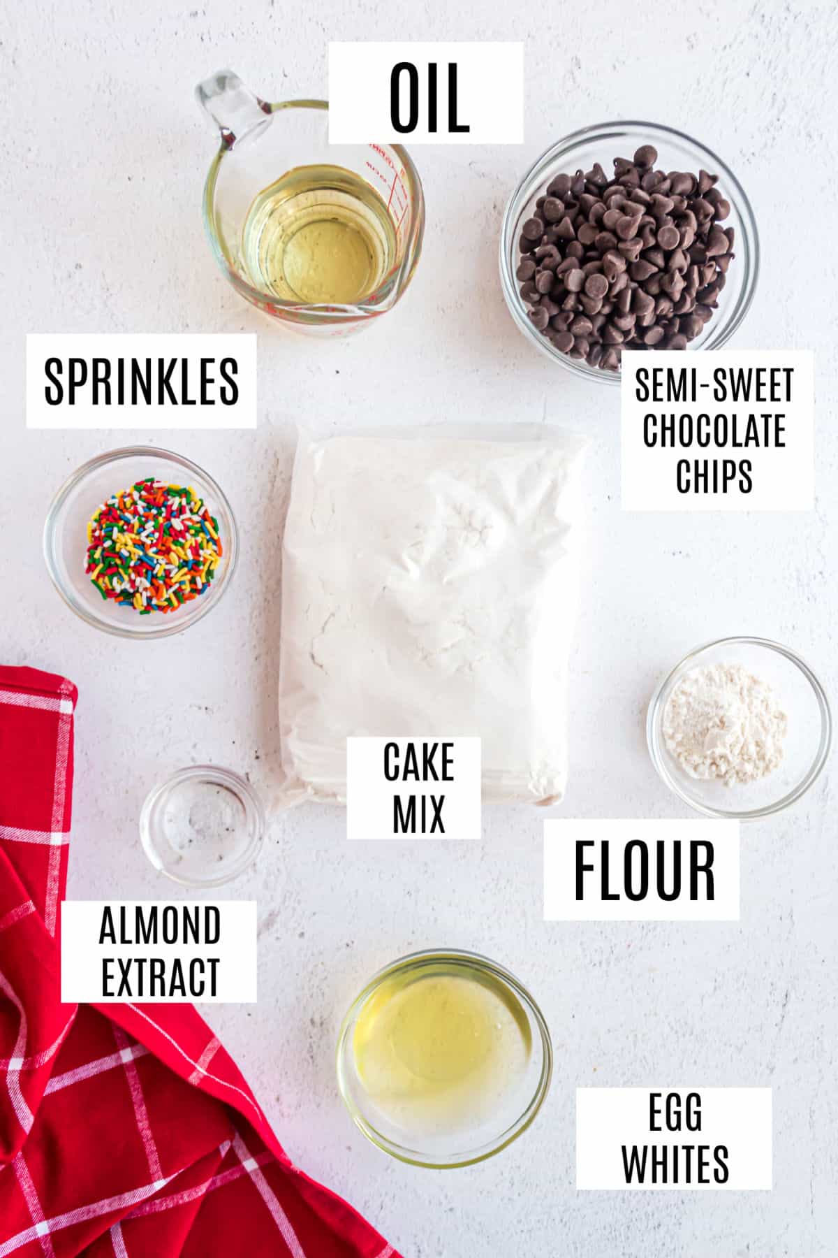 Ingredients needed to make cake mix cookies.