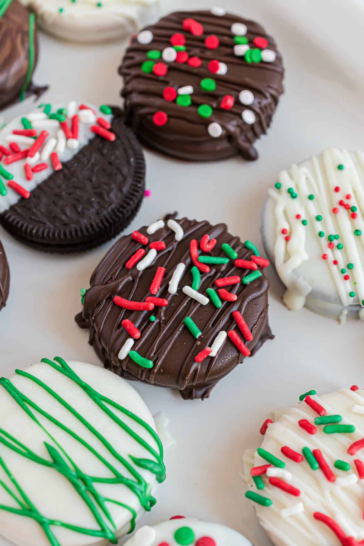 Christmas dipped chocolate covered oreos.