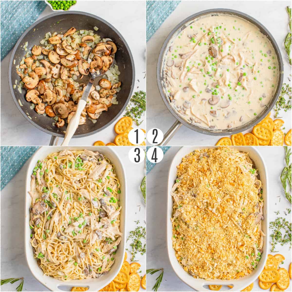 Step by step photos showing how to make turkey tetrazzini.