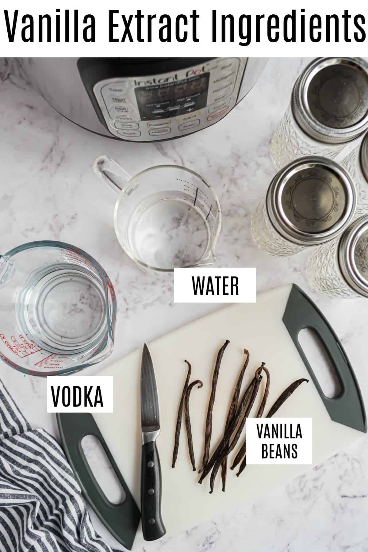 Ingredients needed for homemade vanilla extract.
