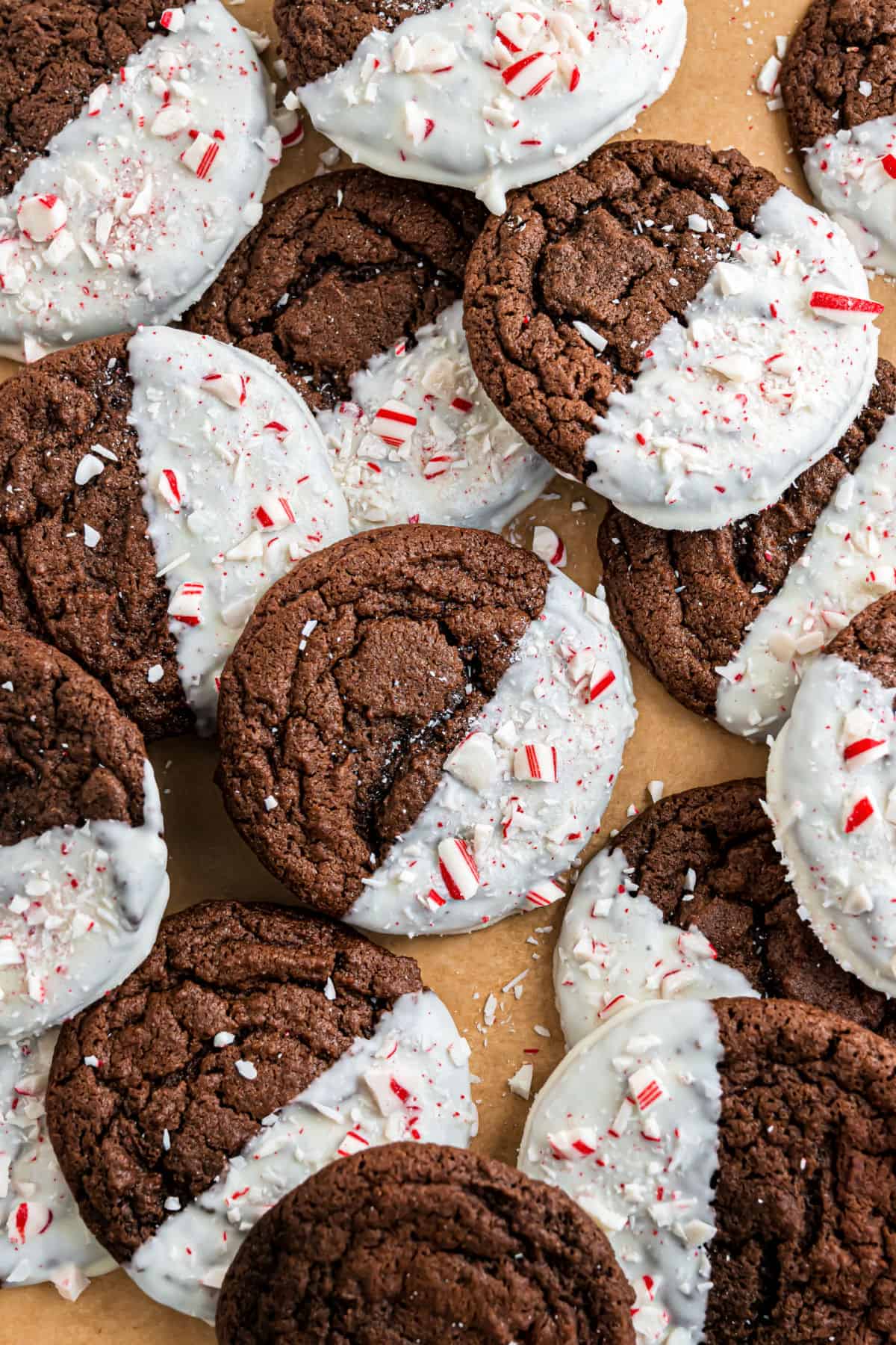 Stack of chocolate cookies with peppermint.