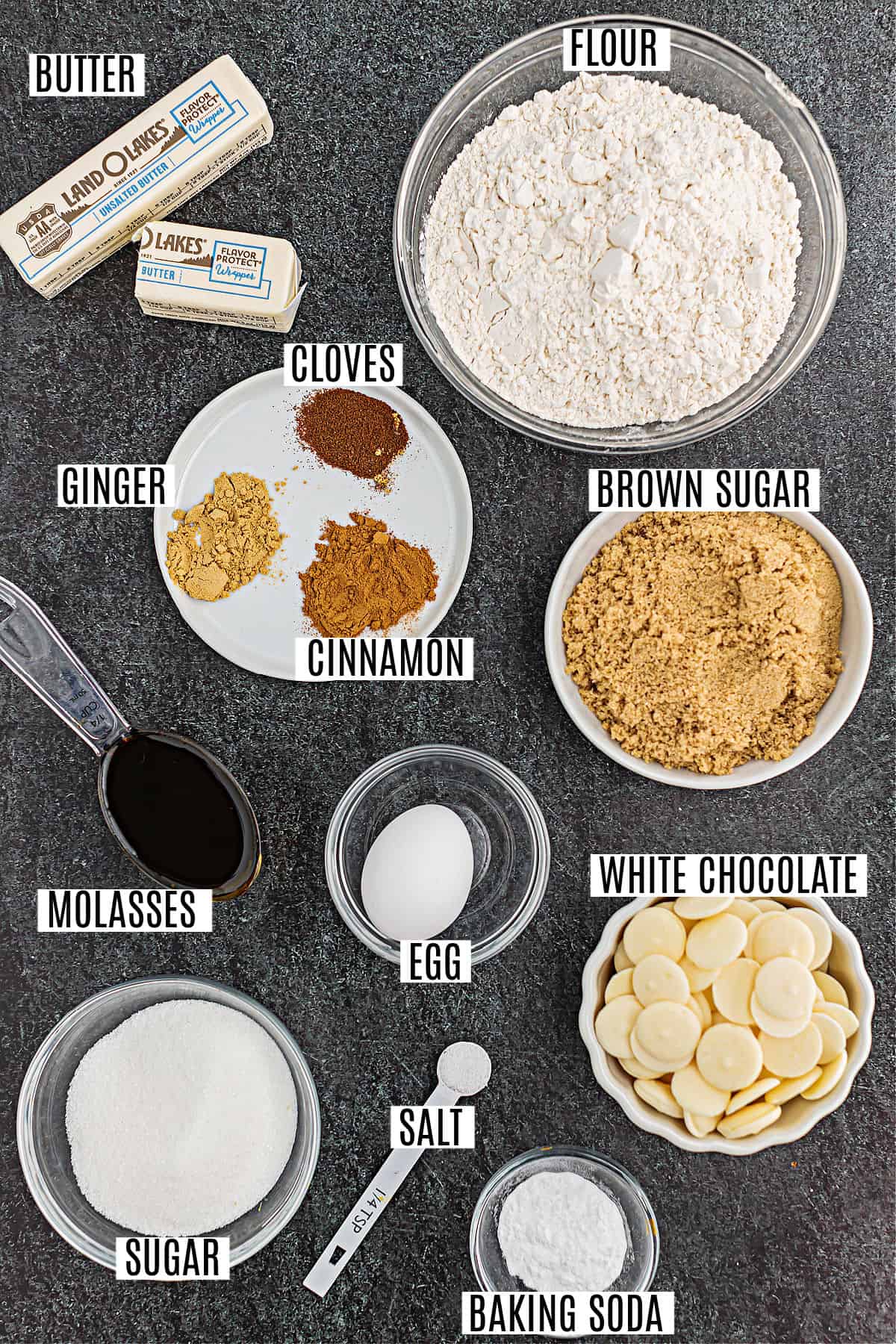 Ingredients needed to make gingerdoodle cookies.
