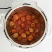 Meatballs in Instant Pot with marinara sauce.