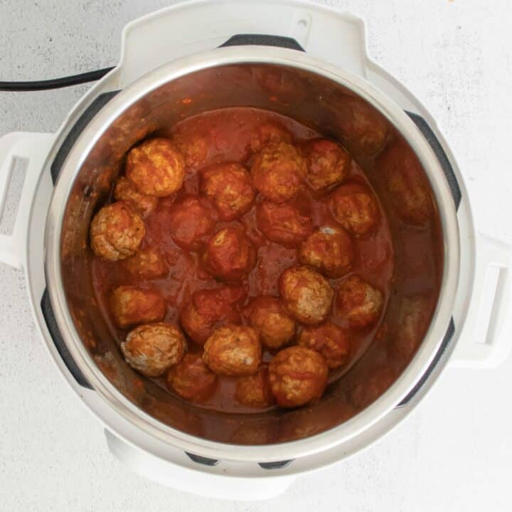 Meatballs in Instant Pot with marinara sauce.