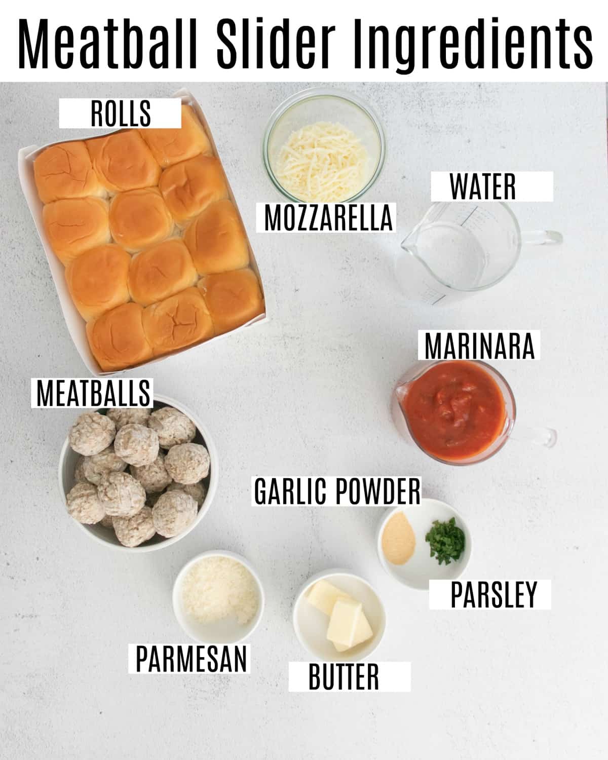 Meatball slider ingredients.