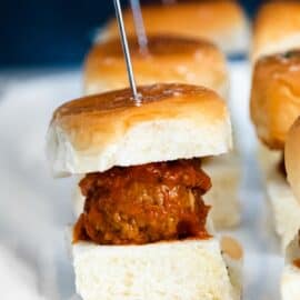 Saucy meatball on a slider bun.