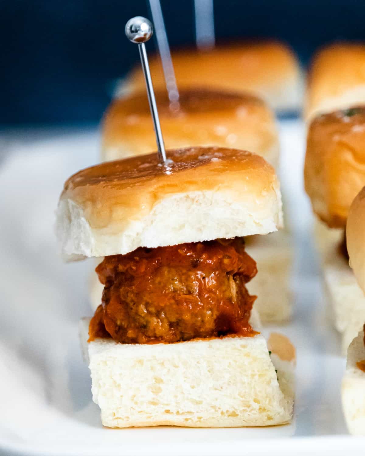 Saucy meatball on a slider bun.