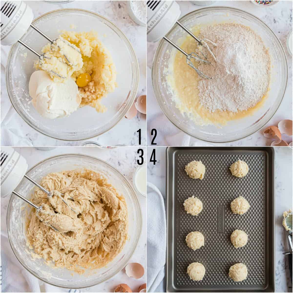 Step by step photos showing how to bake Italian ricotta cookies.