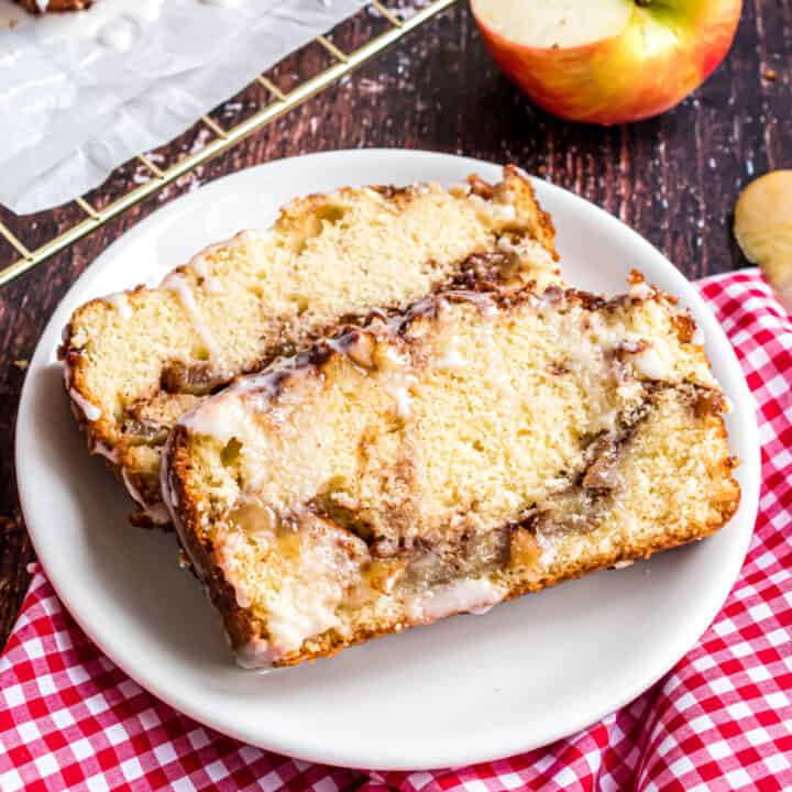 Apple bread with swirls of cinnamon.