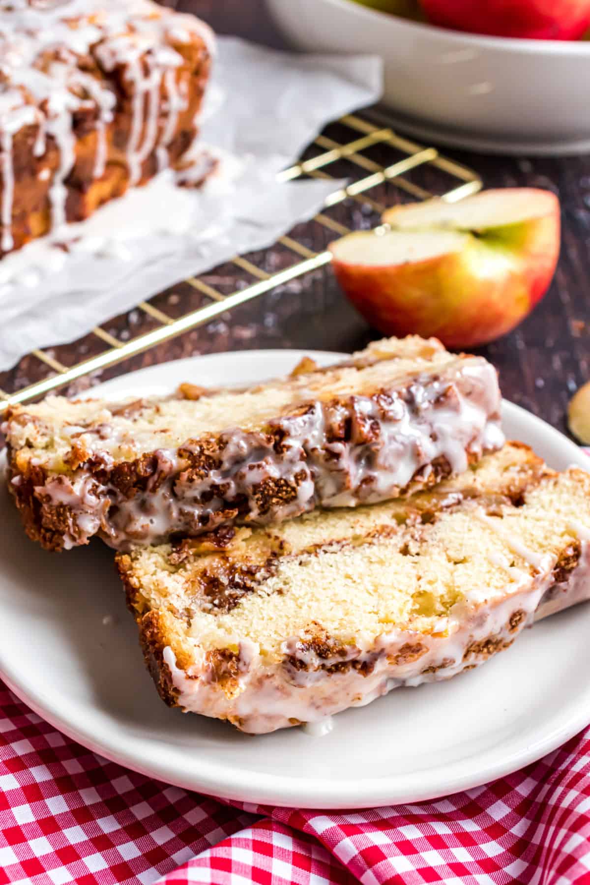 Slices of apple cinnamon bread on a plate.