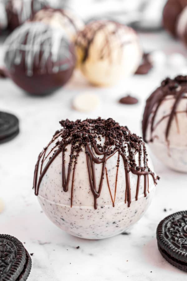 Oreo and white chocolate hot cocoa bomb.