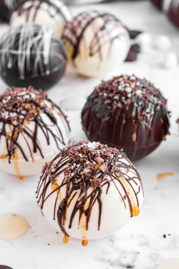 Salted caramel topped hot chocolate bomb.