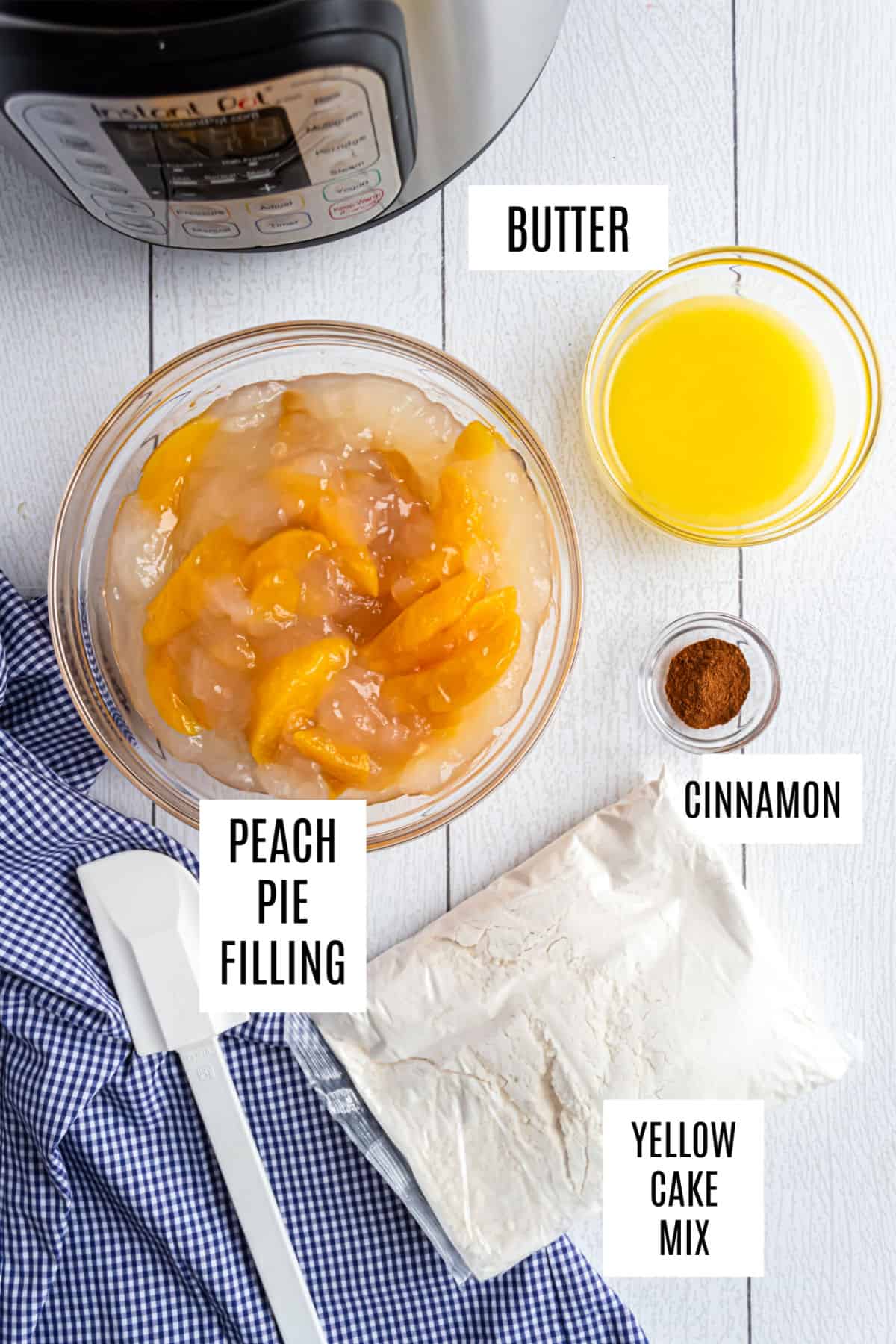 Only four ingredients needed to make Instant Pot peach cobbler, including cake mix.