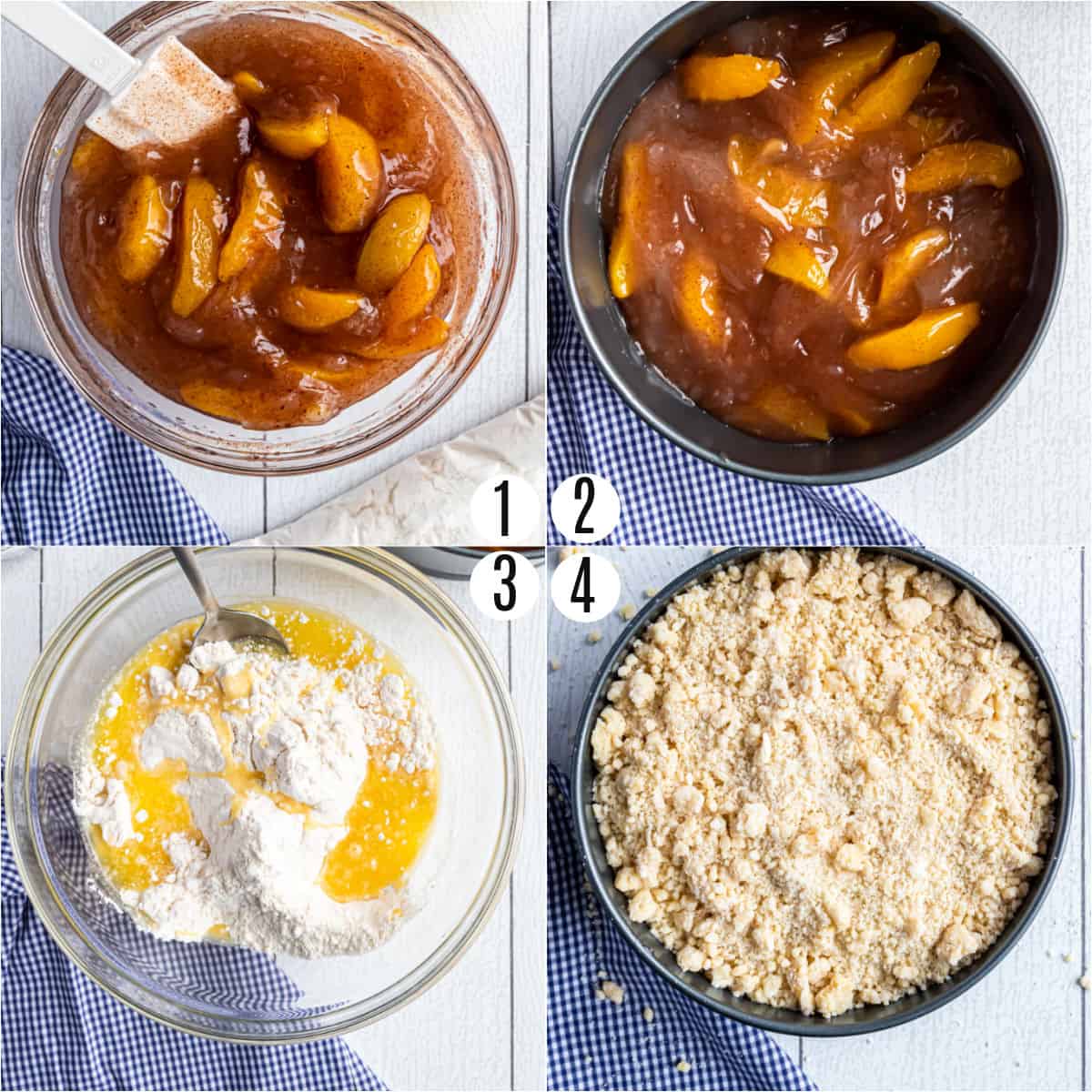 Step by step photos showing how to make peach cobbler in the Instant Pot.