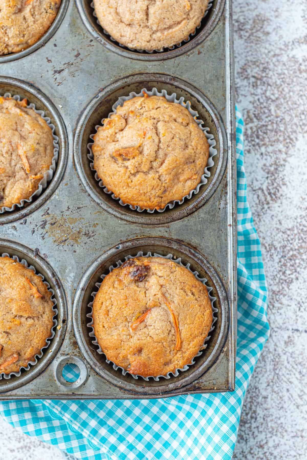 Morning glory muffins in a cupcake tin.