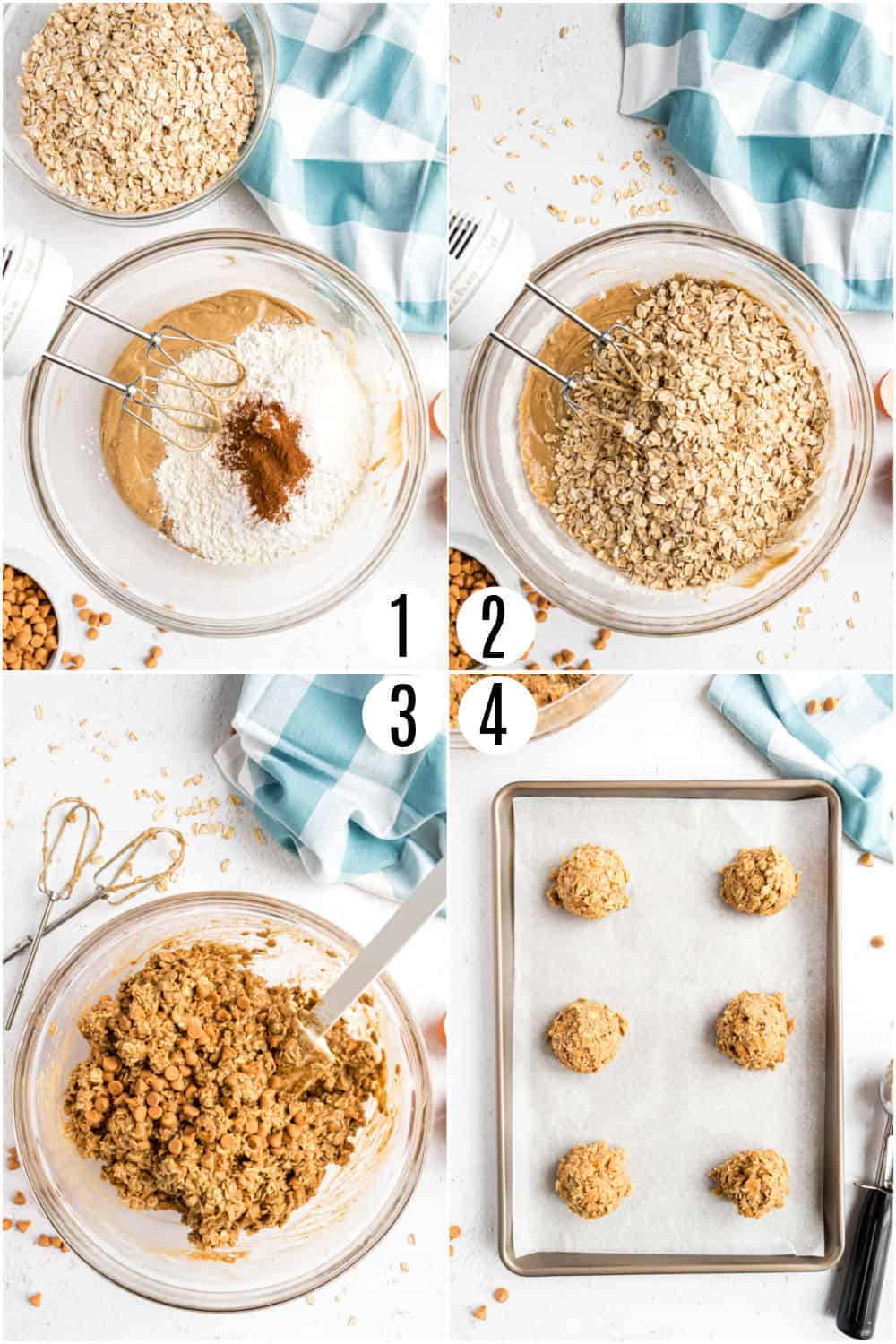 Step by step photos showing how to make oatmeal scotchies.