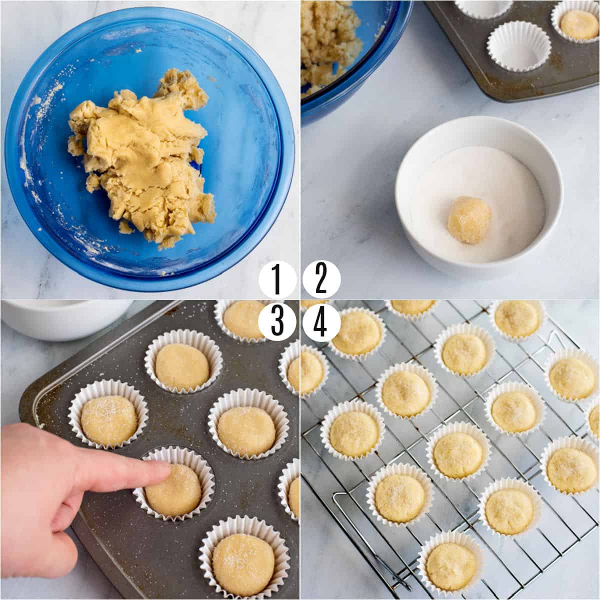 Step by step photos showing how to make frosted sugar cookie bites.