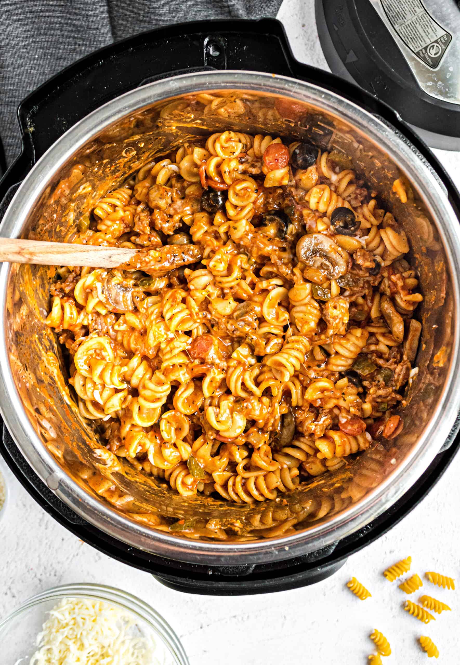 Pizza pasta made in the pressure cooker.