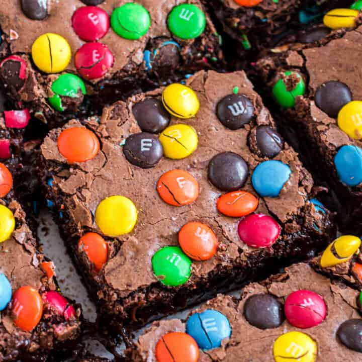 Thick and fudgy chocolate M&M's Brownies packed with candies and chocolate. Use your favorite version of M&M's for festive flavor twist.