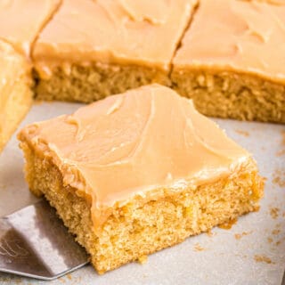 This Peanut Butter Sheet Cake is an unbelievably moist, rich, peanut butter cake with creamy peanut butter frosting poured on top. Similar to Texas Sheet Cake, but for the peanut butter lover instead!