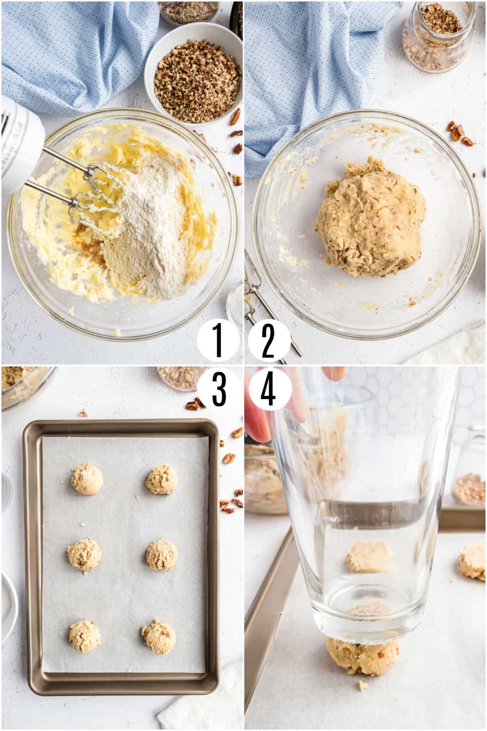 Step by step photos showing how to make pecan sandies.