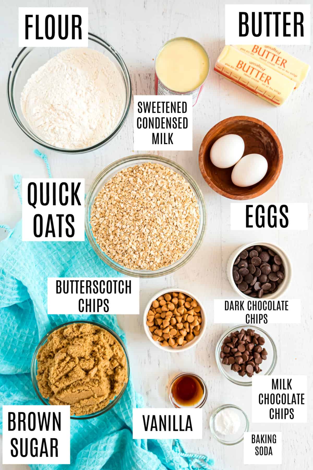 Ingredients needed to make revel bars.