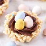 Rice krispie treat filled with chocolate buttercream and chocolate eggs.