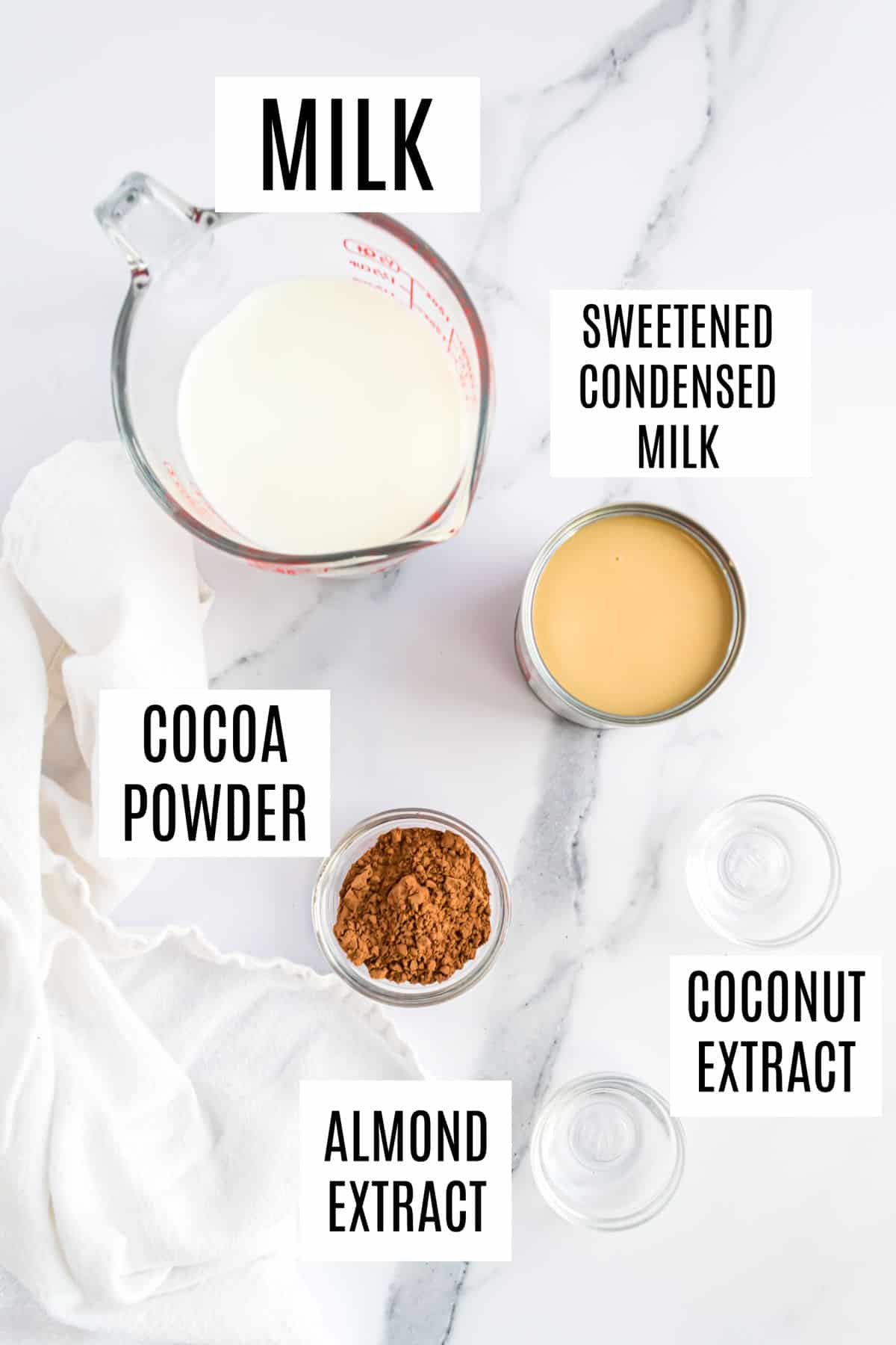 Ingredients needed to make almond joy coffee creamer.