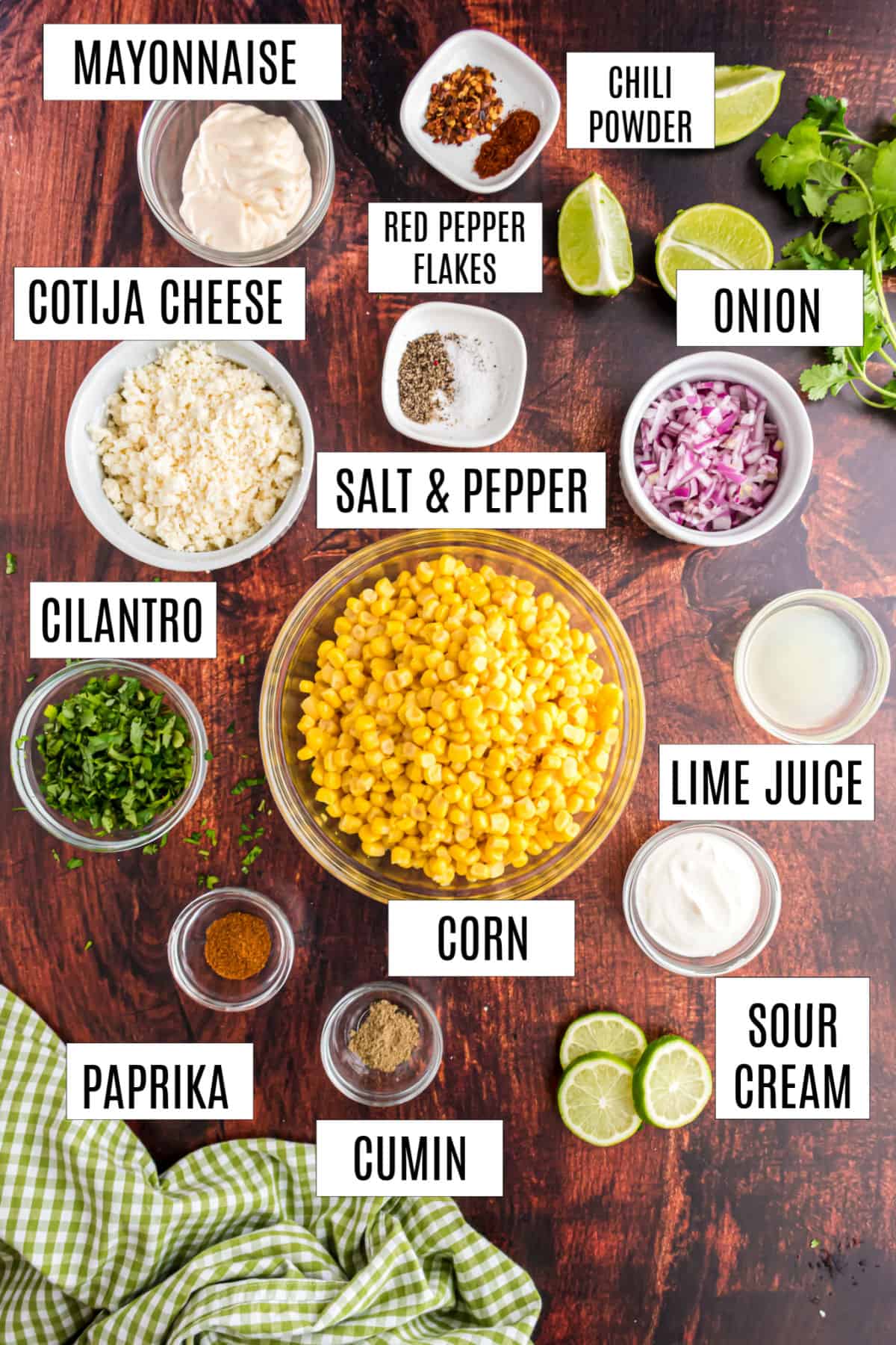 Ingredients needed for mexican street corn recipe.