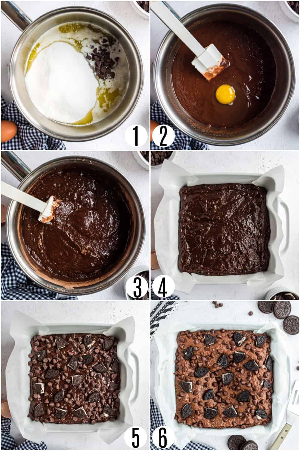 Step by step instructions to make oreo brownies.