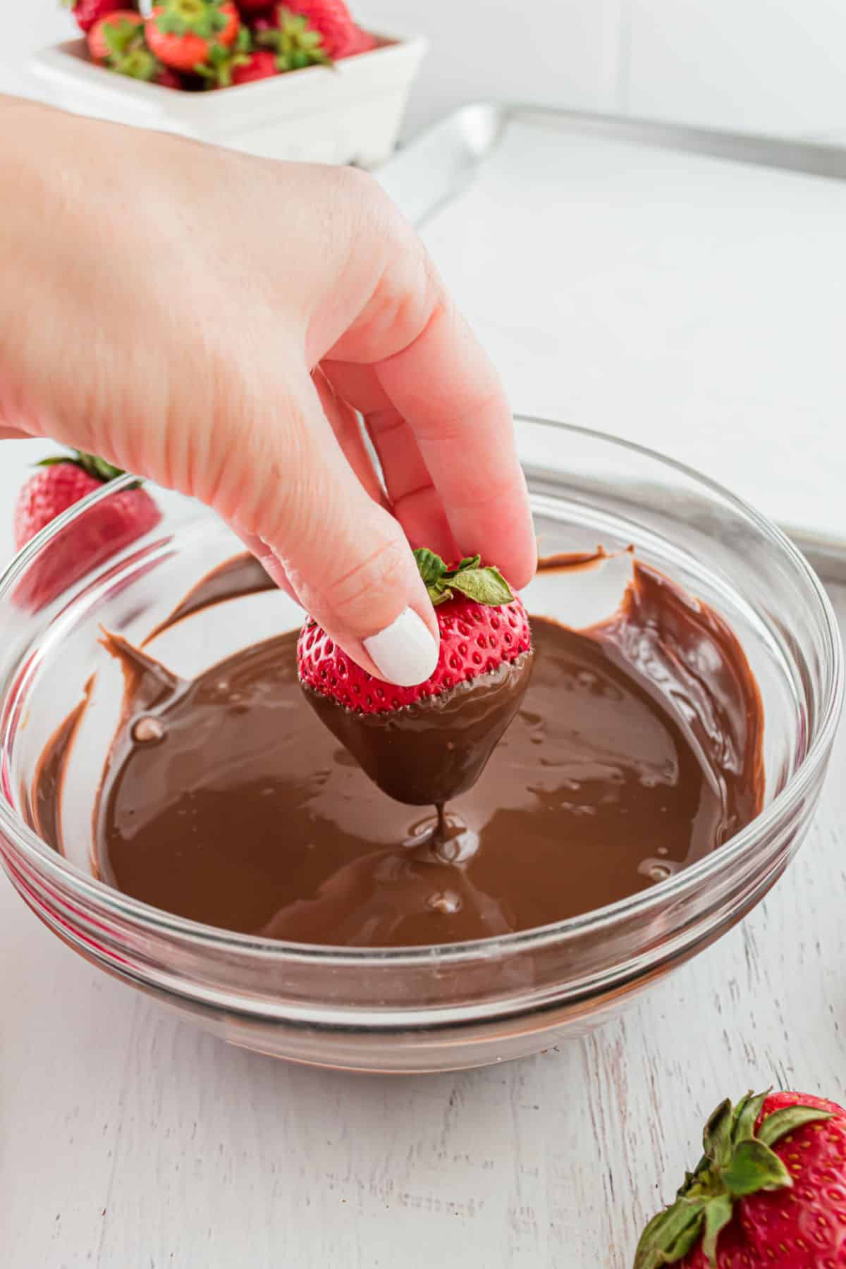 Strawberry dipped in melted chocolate