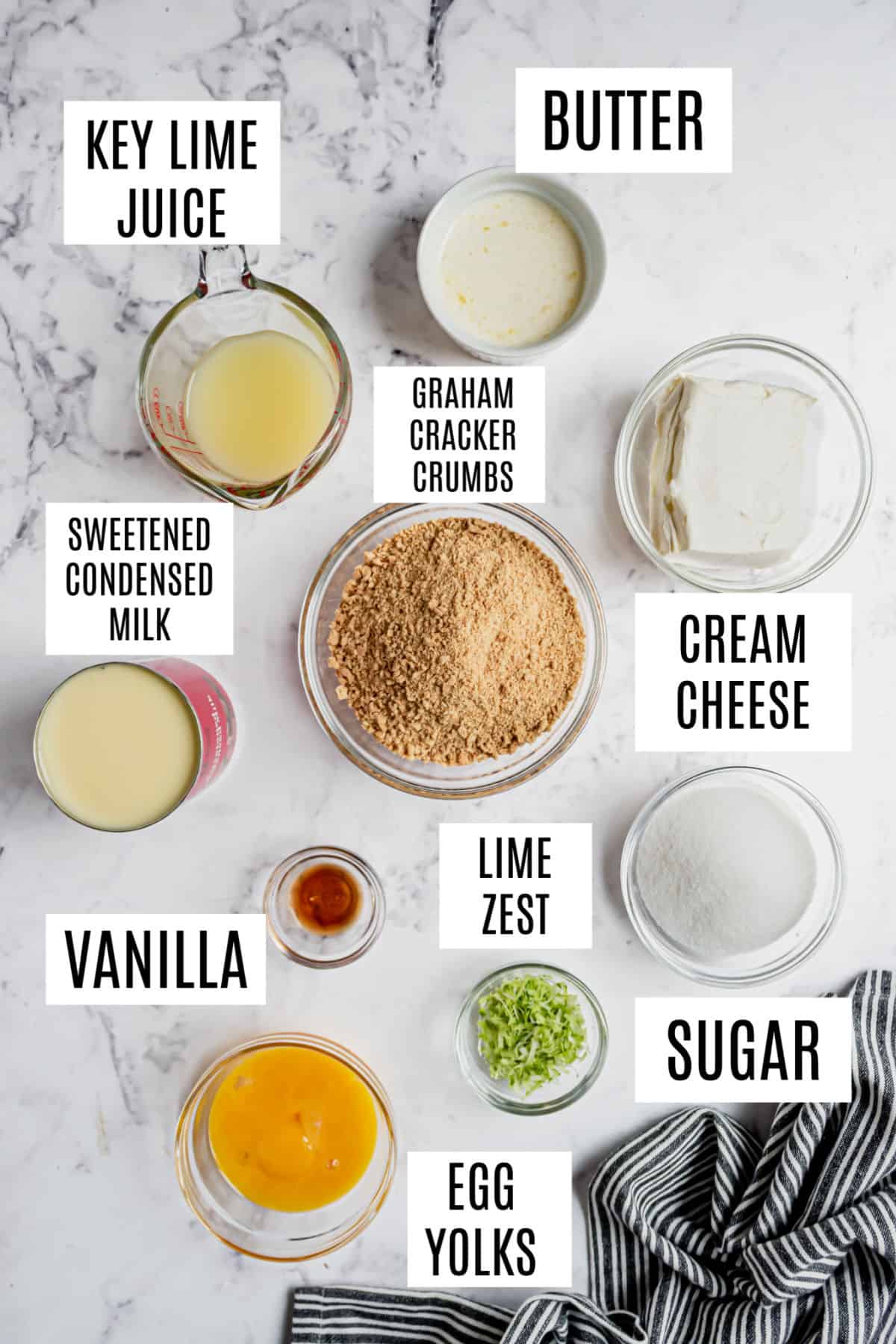 Ingredients needed to make key lime pie bars.