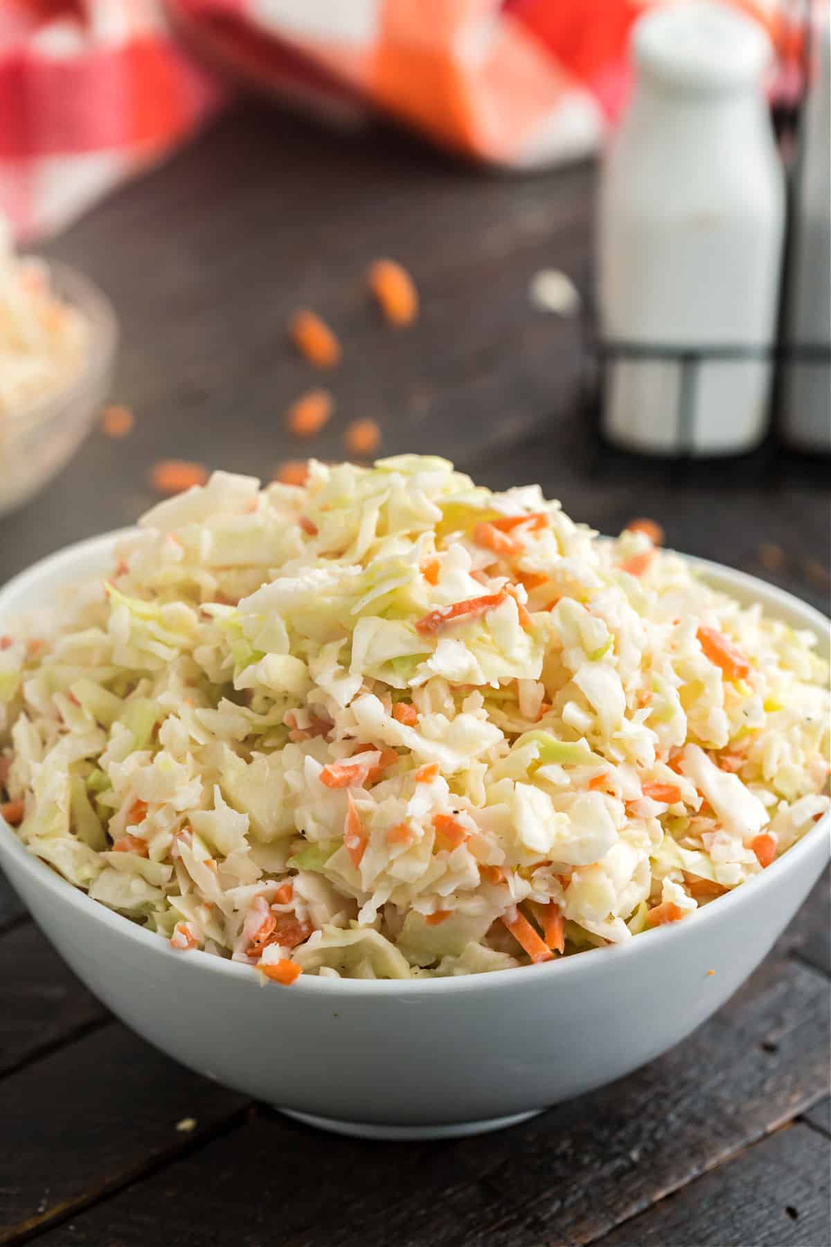 Copycat KFC coleslaw in a white serving bowl.