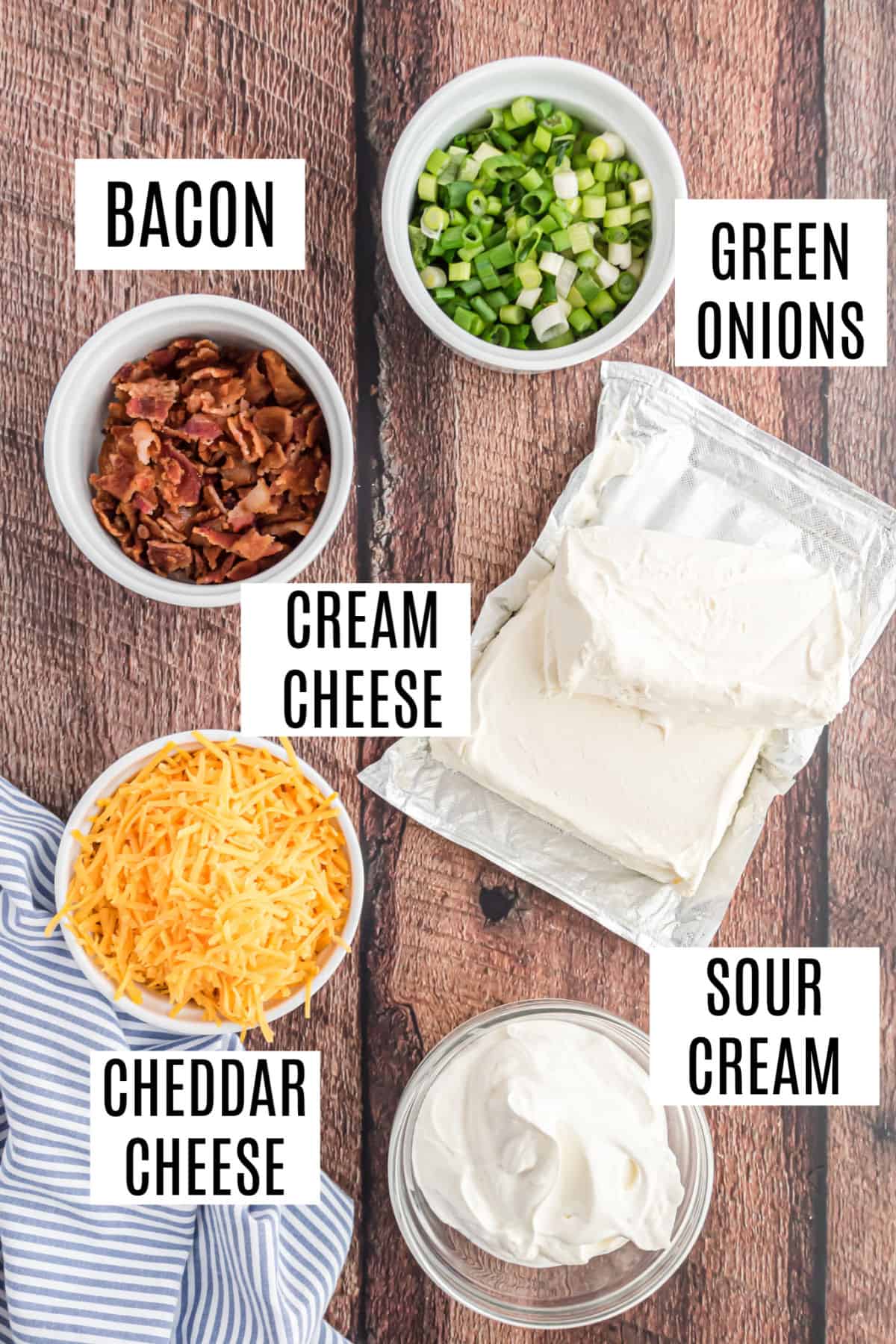 Ingredients needed for warm potato chip dip recipe.