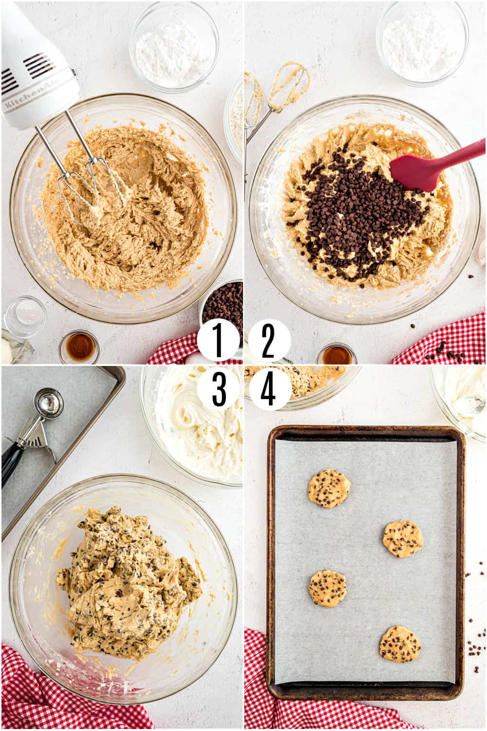 Step by step photos showing how to make chocolate chip cookie dough.